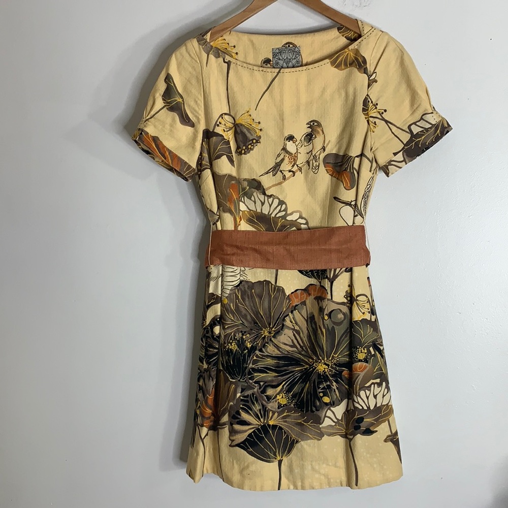 Anthropologie Floreat bird print shift dress